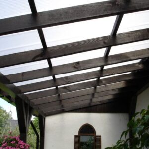MacroClick polycarbonaat terrasoverkapping als compleet bouwpakket, zelf te monteren kliksysteem