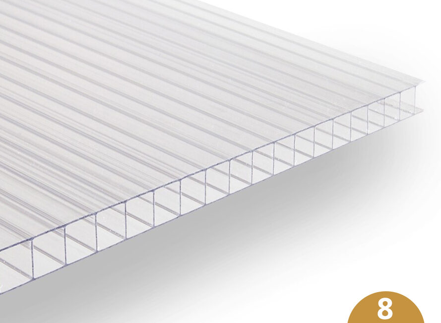 Heldere 8 mm polycarbonaat kanaalplaat Macrolux Multiwall voor kas of afdak