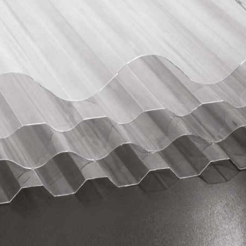 Heldere massieve polycarbonaat golfplaat Macrolux Rooflite met sinusprofiel 76/18